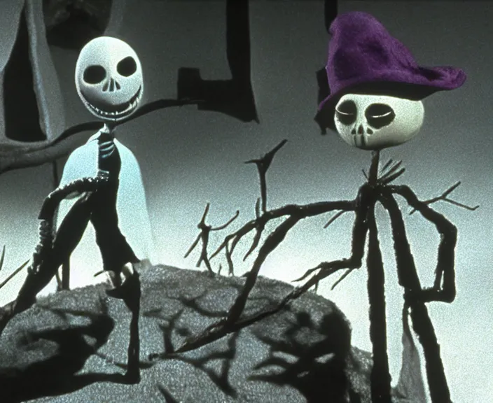 Image similar to a still of david lynch in the nightmare before christmas ( 1 9 9 3 ), claymation, 4 k, hi - res