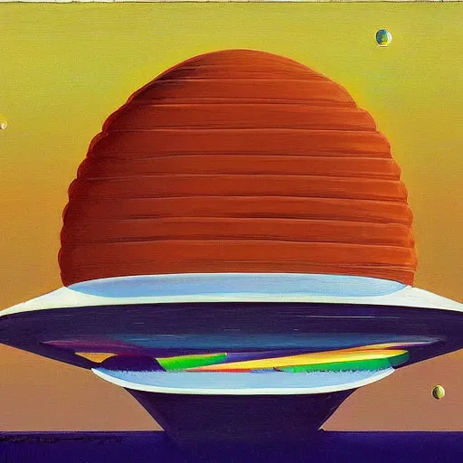 Prompt: space ship by wayne thiebaud