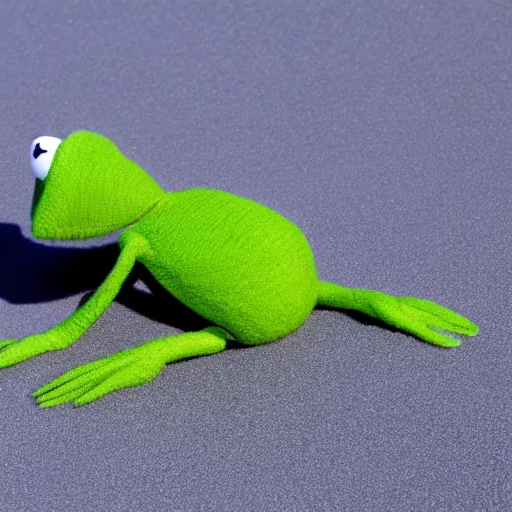 Image similar to Kermit the frog tanning on the beach photo 4k model hd