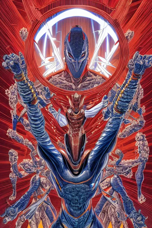 Image similar to ultraman, symmetrical, by yoichi hatakenaka, masamune shirow, josan gonzales and dan mumford, ayami kojima, takato yamamoto, barclay shaw, karol bak, yukito kishiro