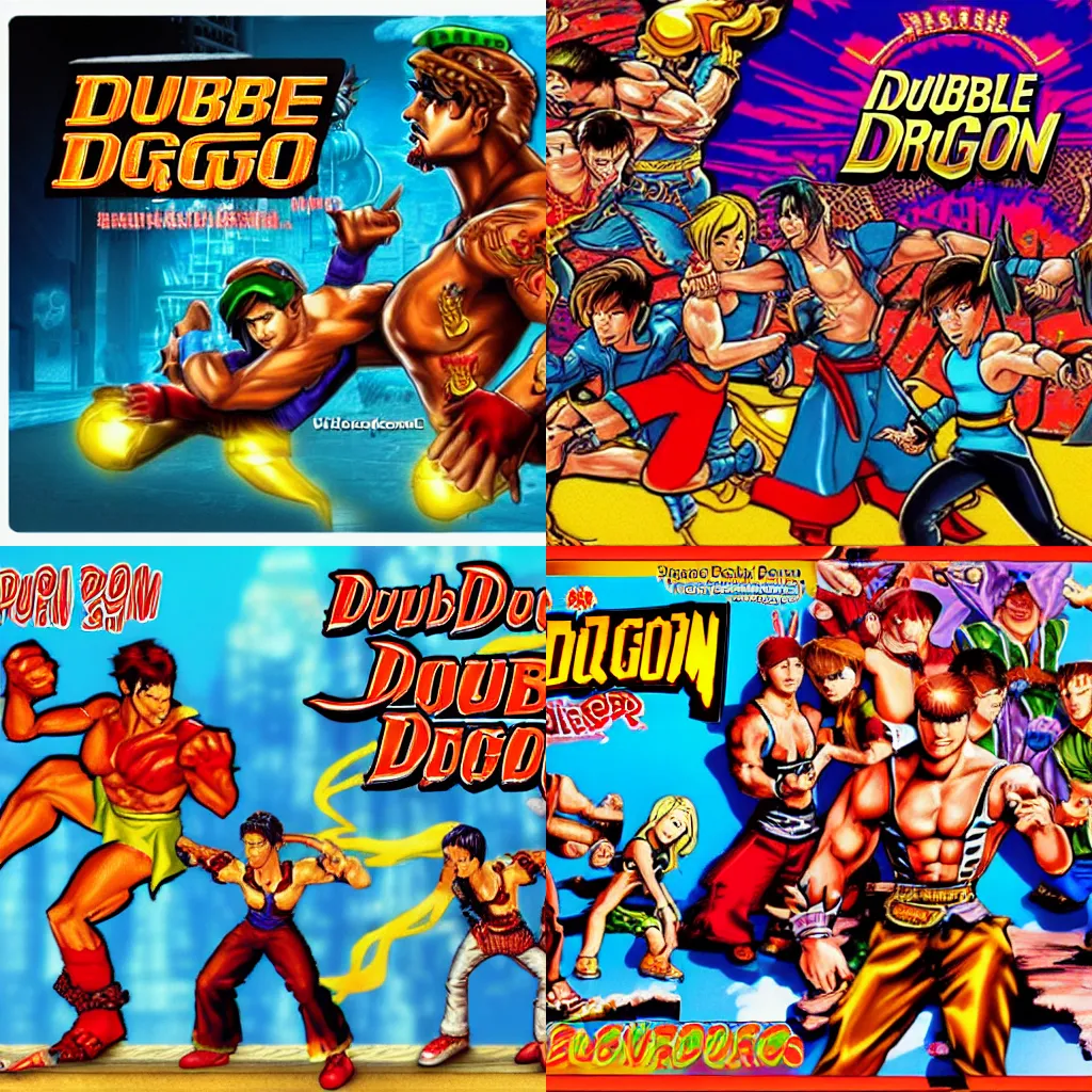 Prompt: double dragon video game splash screen