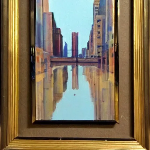 Prompt: picture of a painting of a picture, inception, mirrorlike, art deco