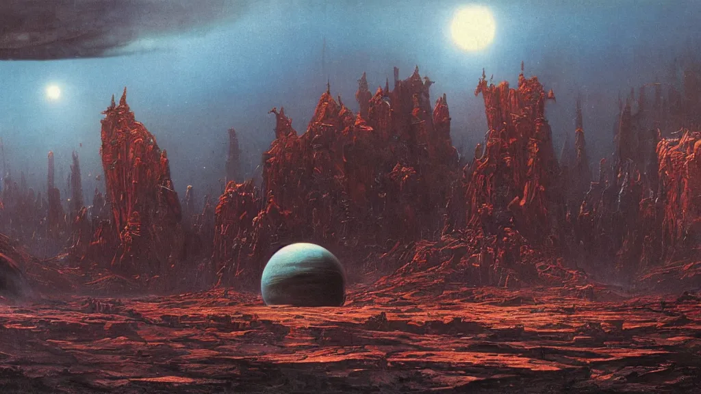 Prompt: alien planet, an empire in upheaval by arthur haas and bruce pennington, cinematic matte painting