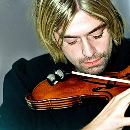 Prompt: kurt cobain playing a violin