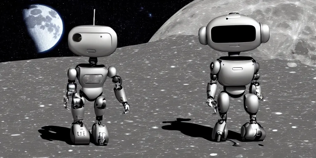 Image similar to realistic robot with star in the moon