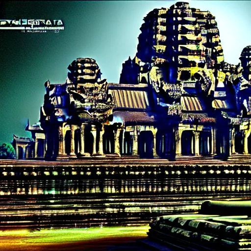 Prompt: a futuristic distopic angkor thom, photorealistic, bladerunner, dramatic lighting, highly detailed