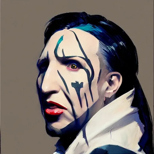 Image similar to Greg Manchess portrait painting of Marilyn Manson as Overwatch character, medium shot, profile picture, Organic Painting, sunny day, Matte Painting, bold shapes, hard edges, street art, trending on artstation, by Huang Guangjian and Gil Elvgren and Sachin Teng