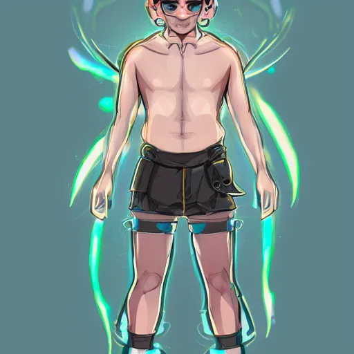 Image similar to kawaii raver guy looking at the camera :: full body character concept art, trending on artstation, symmetrical, symmetrical eyes, detailed, professional, 2 point studio lighting