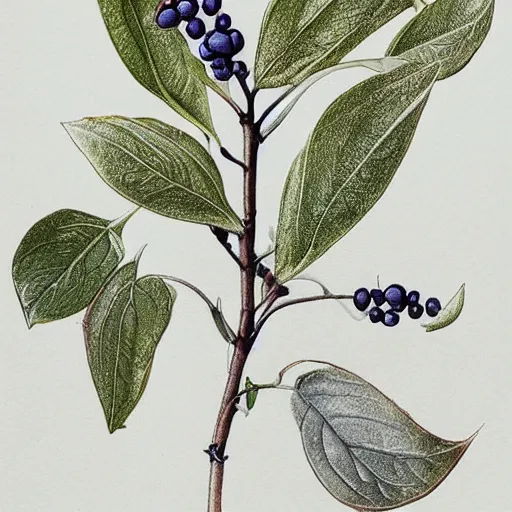 Prompt: botanical drawing of bilberry bush. detailed art. color. rustic. nordic. trending on artstation. detailed. shrub. nature. artistic.