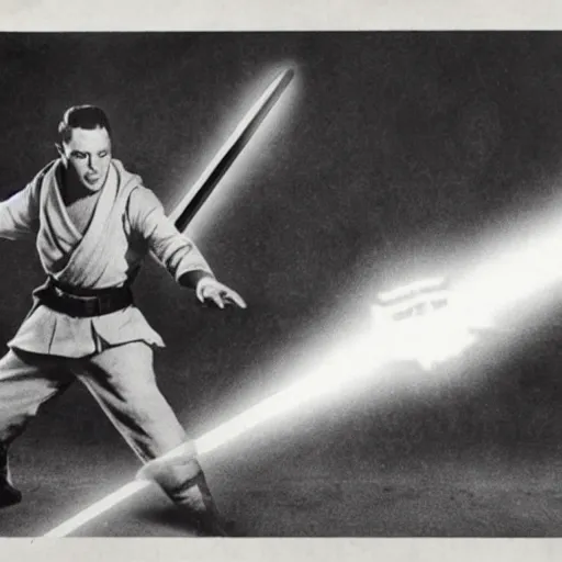 Image similar to Jedi fighting Godzilla, 1940s photograph