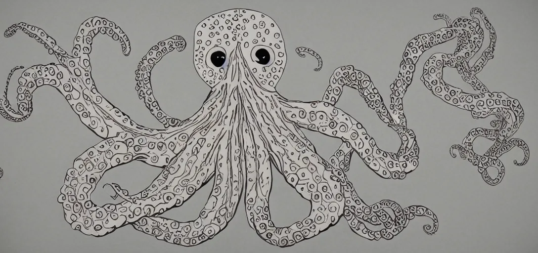 Image similar to children's book illustration of a sad octopus made of ornate paper cutouts by james gurney