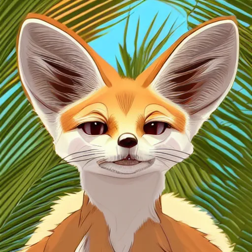 Prompt: fennec fox, clean cel shaded vector art. shutterstock. behance hd by lois van baarle, artgerm, helen huang, by makoto shinkai and ilya kuvshinov, rossdraws, illustration, foolish, palm trees, studio ghibli