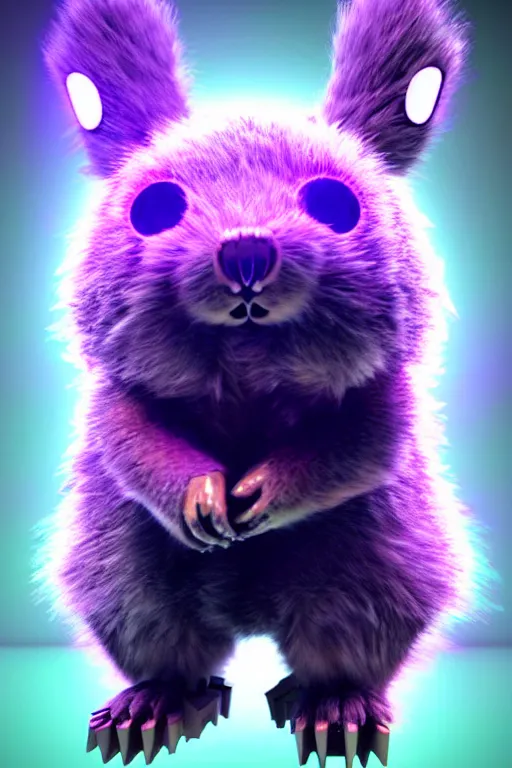 Prompt: high quality precisionist 3 d render post - cyberpunk very cute fluffy! wombat!! cyborg, mechanical paw, highly detailed, unreal engine cinematic smooth, in the style of detective pikachu, hannah yata charlie immer, neon purple light, low angle, uhd 8 k, sharp focus