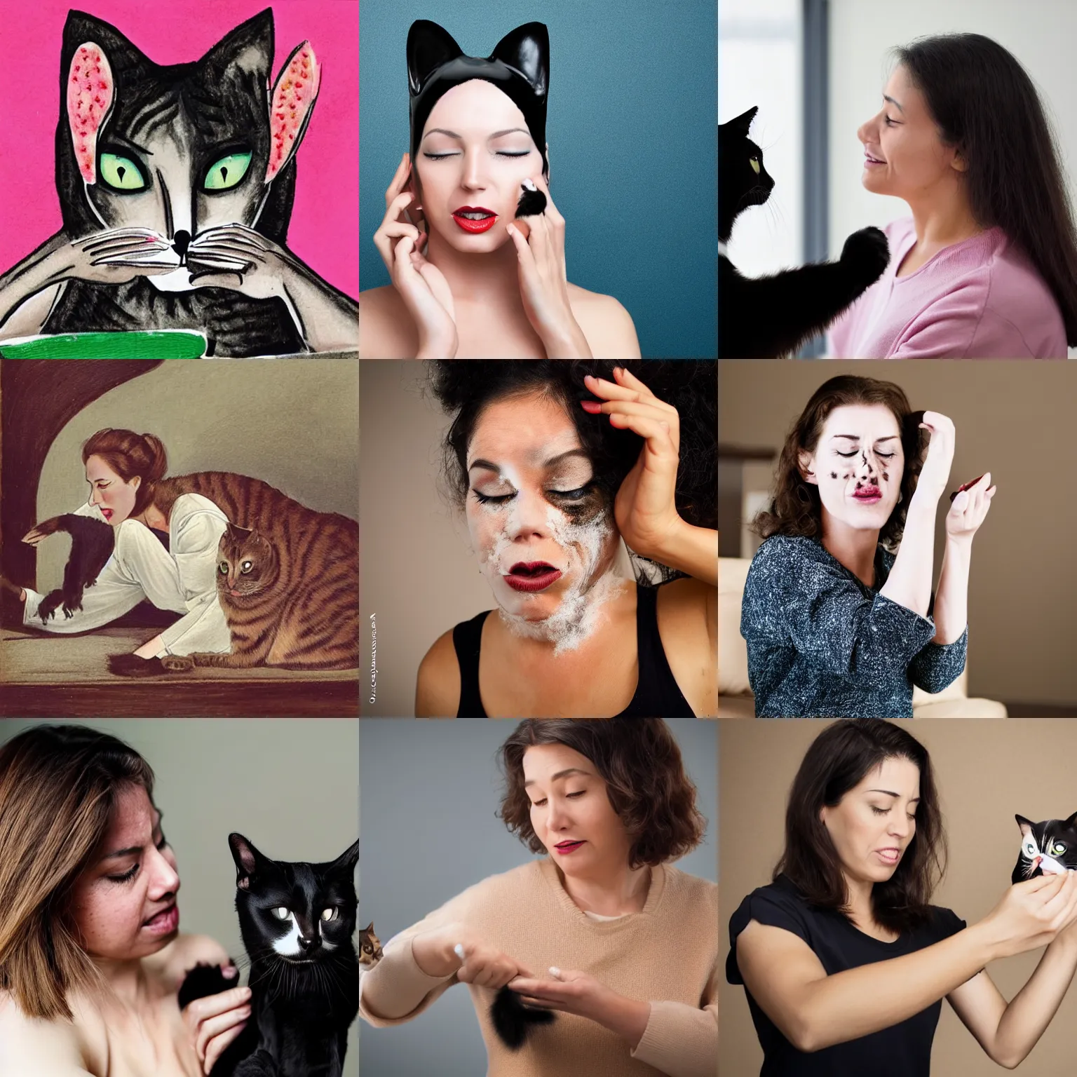 Prompt: a woman transforming into a cat