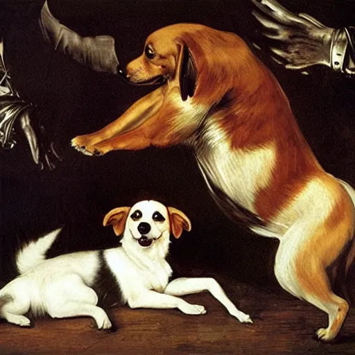 Prompt: A Hell Hound corgi, caravaggio