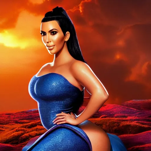 Image similar to kim kardashian in alladin live action, 8k full HD photo, cinematic lighting, anatomically correct, oscar award winning, action filled, correct eye placement,