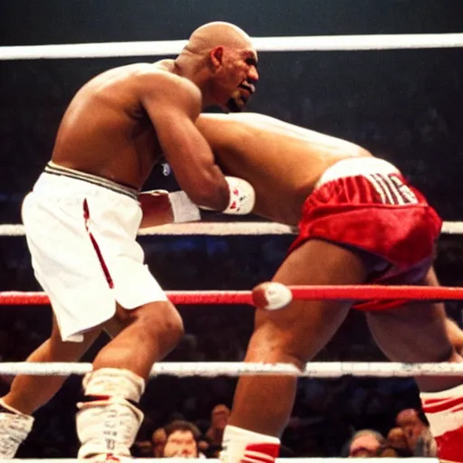 Image similar to tupac fighting mike tyson in the ring