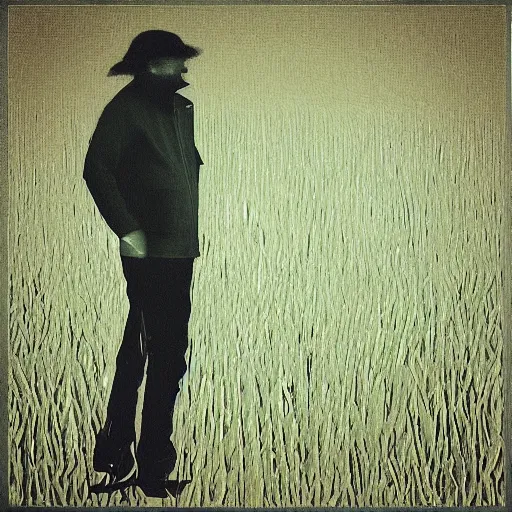 Image similar to “ a man standing in a field, abstract constructivism”