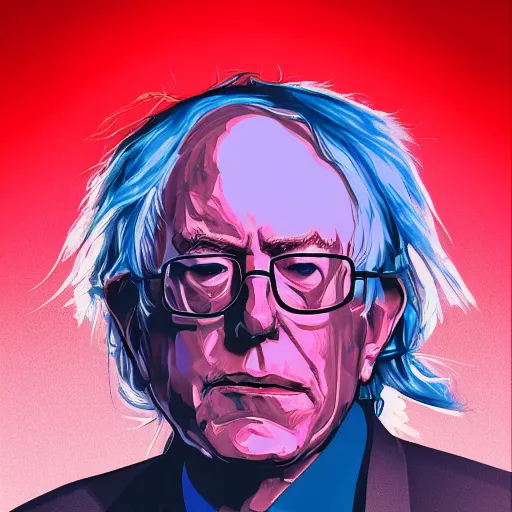 Image similar to cyberpunk bernie sanders as the leader of a futuristic communist nation, cybernetics, sharp lines, digital, artstation, colored in