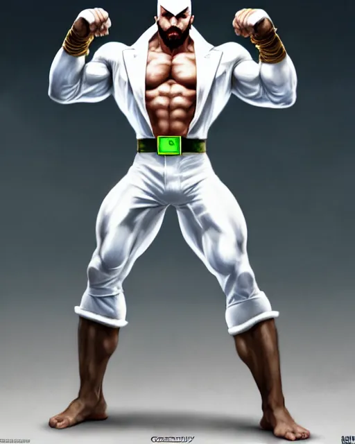 Image similar to gigachad luigi bodybuilder fighting like street fighter in a white suit, fantasy character portrait, ultra realistic, anime key visual, full body concept art, intricate details, highly detailed by greg rutkowski, ilya kuvshinov, gaston bussiere, craig mullins, simon bisley