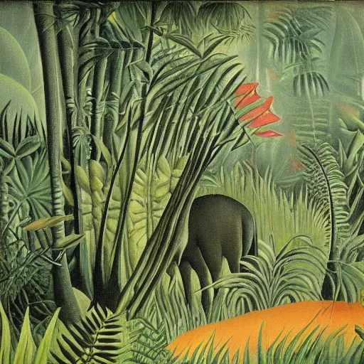 Prompt: A unicorn, nature, jungle, Henri Rousseau
