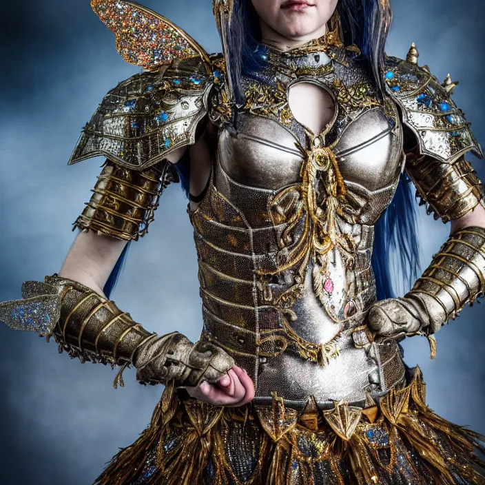 Prompt: full length photo of a very beautiful!! fairy queen with ornate sparkling armour, highly detailed, 4 k, hdr, smooth, sharp focus, high resolution, award - winning photo