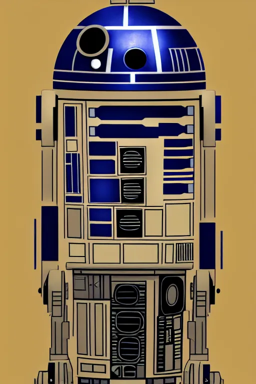 Prompt: a portrait of humanisation of r 2 d 2, grim - lighting, high - contrast, intricate, elegant, highly detailed, digital painting, artstation, concept art, smooth, sharp focus, illustration