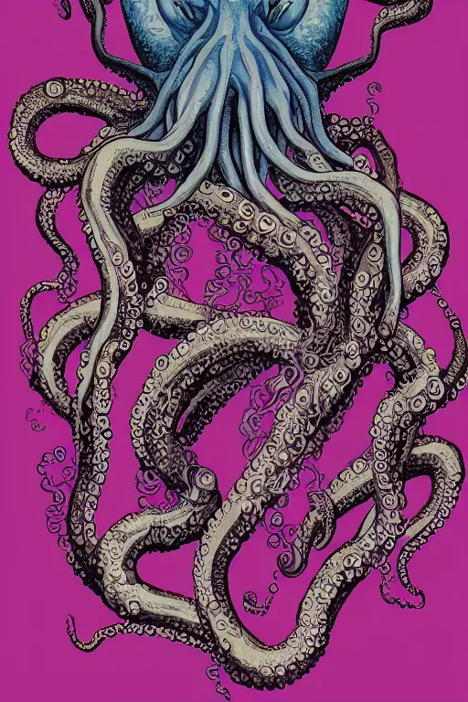 Image similar to portrait of octopus cthulhu in the style of Rob Lefield and Dan Mumford , trending on artstation, digital art,surrealism ,macro,blueprint ,vaporwave , black outline