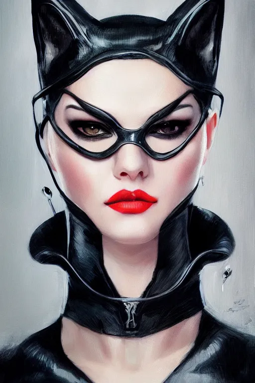 Prompt: beautiful aesthetic portrait of 1990’s Catwoman by wlop and Julia Razumova, headshot, deviantArt, trending on artstation, artstation HQ