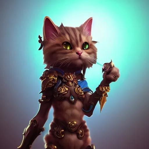 Image similar to super cute fantasy cat warrior 3D concept art by beeple and Raffaello Sanzi, anthropomorphic, glowing effect, ornate, dynamic, centered, sharp focus, beautiful detailed, face very realistic, Game Art!!, hyper detailed, no background, cartoon, cinematic, raytrace, Trend on artstation, C4D