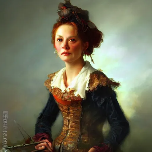 Image similar to portrait of a dutch woman from the netherlands, an oil painting by ross tran and thomas kincade