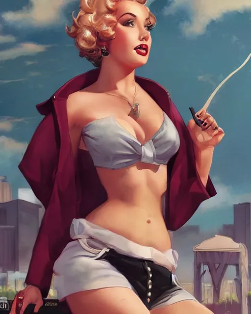 Image similar to Pop idol full body pin up modeling in pop-idol unioform, with a park in the back ground, post war style, detailed face, american postcard art style, by Krenz Cushart and Randolph Stanley Hewton and Charlie Bowater