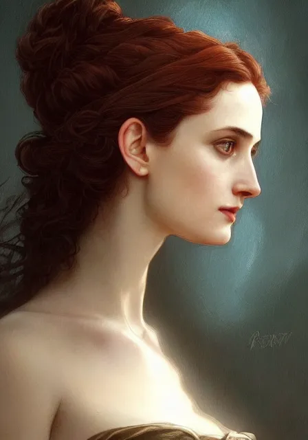 Image similar to sansa eva green, intricate, elegant, highly detailed, digital painting, artstation, concept art, smooth, sharp focus, illustration, art by artgerm and greg rutkowski and alphonse mucha and william - adolphe bouguereau