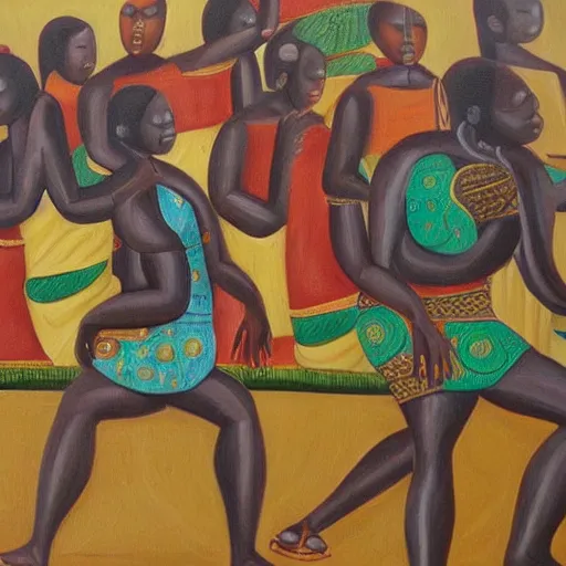 Prompt: wall of benin painting realistic oil on canvas