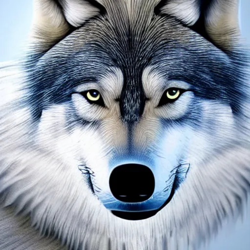 Image similar to wolf made out of white feathers, realistic, hd,