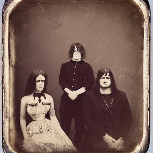Prompt: 1880s tintype photography of heavy metal band