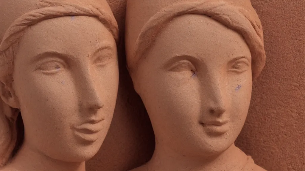 Prompt: a young woman portrait made of Terracotta. rule of thirds