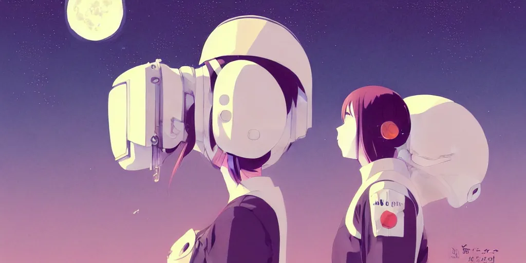 Image similar to portrait of a girl with astronaut helmets by ilya kuvshinov, cloudy sky background lush landscape ln illustration concept art anime key visual trending pixiv by victo ngai fanbox by greg rutkowski makoto shinkai takashi takeuchi studio ghibli