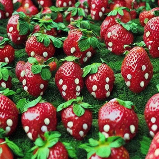 Prompt: strawberry people living in a cute strawberry village