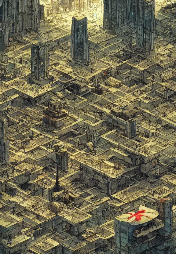 Image similar to [Underground colony with checkered! flags, brutalism and little mushrooms. Propaganda! poster!, intricate, elegant, highly detailed, digital painting, artstation, concept art, matte, sharp focus, illustration, art by Enki Bilal and Moebius]