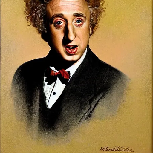 Prompt: a portrait painting of Gene Wilder. Painted by Norman Rockwell