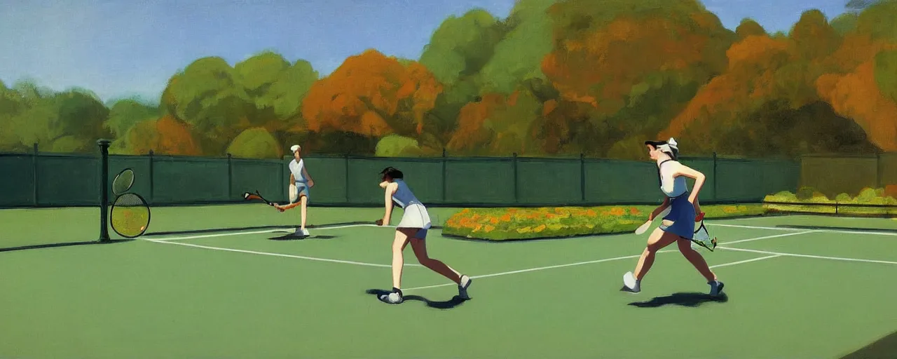 Image similar to a pickle playing tennis in a botanic garden by Edward Hopper and James Gilleard