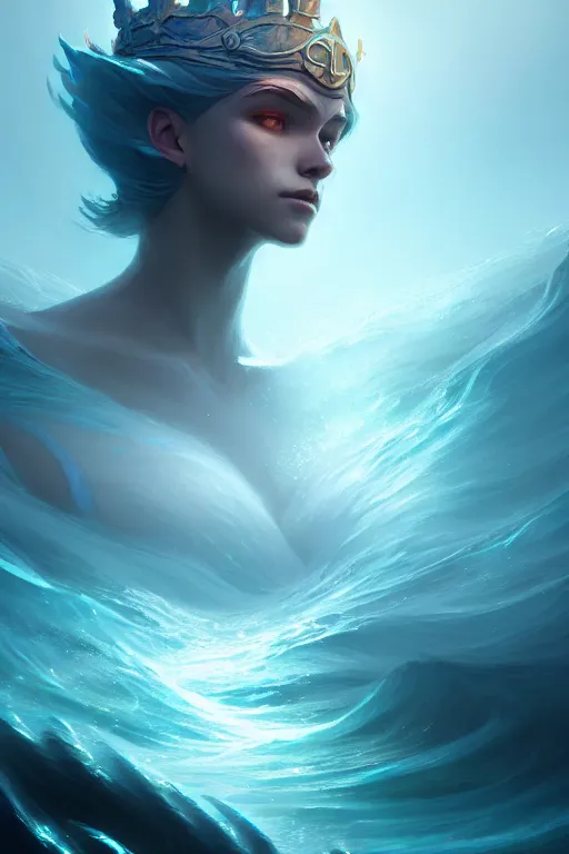 Image similar to queen of the sea, mysterious, serene, highly detailed, digital painting, artstation, concept art, smooth, clear focus, illustration, unreal engine 5, 8 k, works by ross tran, greg rutkowski and edgar maxence