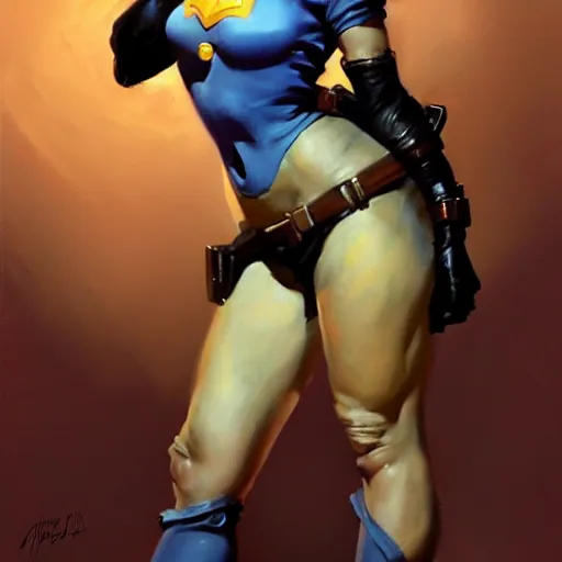 Image similar to Greg manchess, Frank frazetta, realistic female overwatch pin up character, full body, trending on artstation