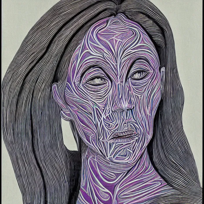 Prompt: woman designed by corbusier, by alex grey