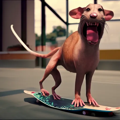 Prompt: [Half man half rat half dog on a skateboard, trending on artstation and unrealengine]