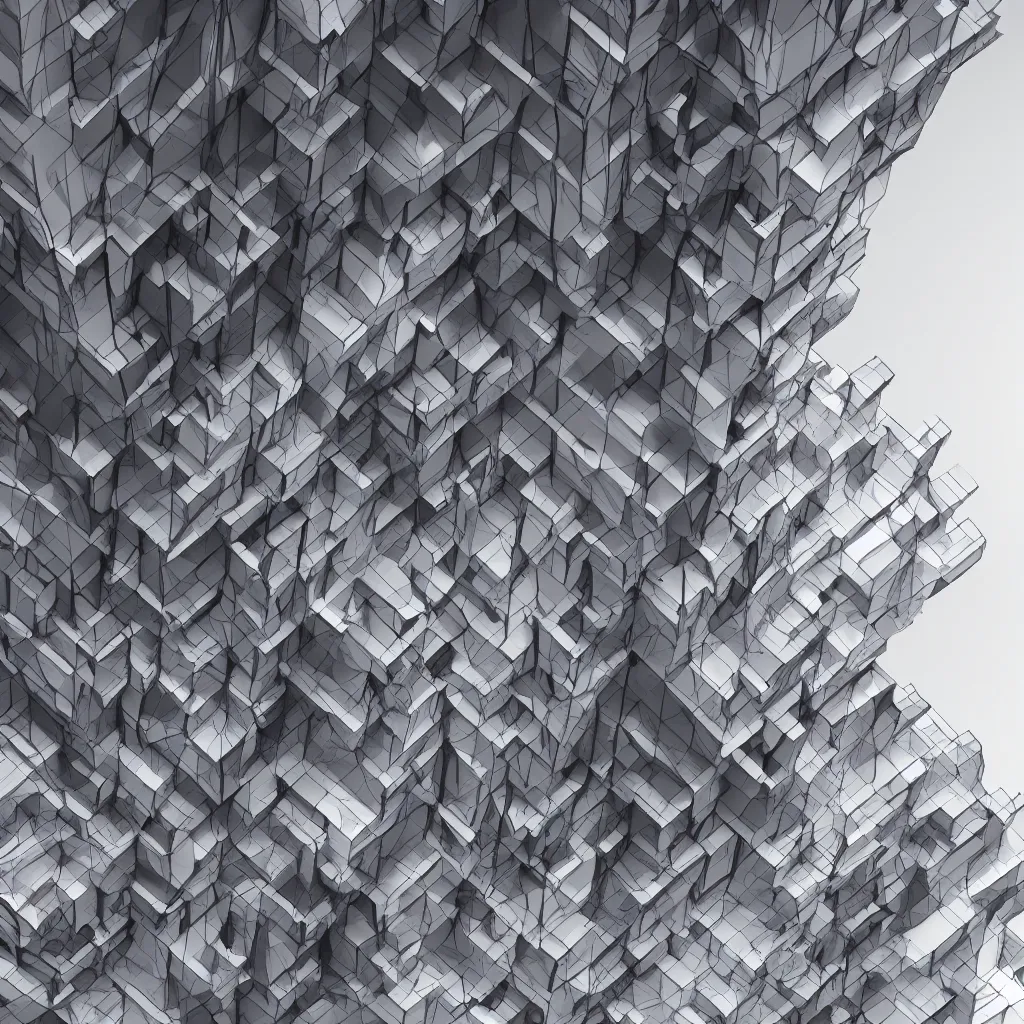 Prompt: a multi layer of forms and shapes intersecting with voids architecture render