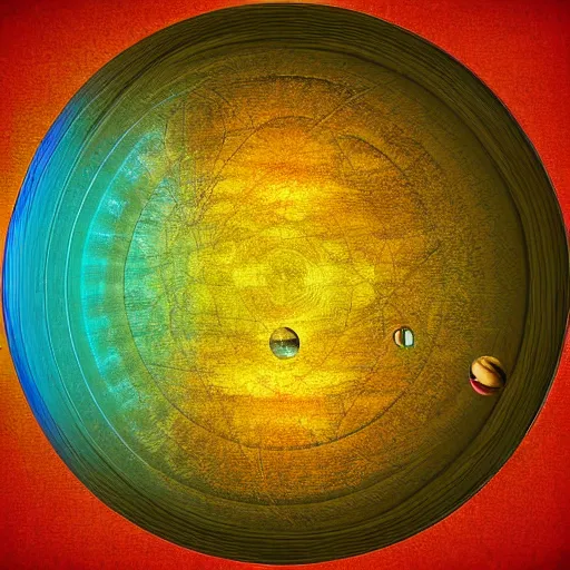 Prompt: orbital map of a planet with many moons, digital art, space, bohr model, simple