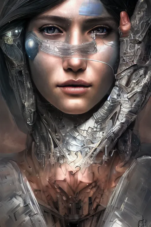 Prompt: Ultra realistic illustration, Ultra realistic cyberpunk, Ultra realistic sci-fi, Ultra realistic fantasy, intricate, elegant, highly detailed, Ultra realistic digital painting, artstation, Ultra realistic concept art, smooth, sharp focus, Ultra realistic illustration, cyborg woman with dirt on the street, begging for alms, Ultra realistic art by artgerm and greg rutkowski and alphonse mucha