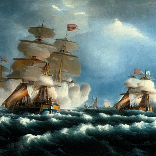 Image similar to trafalgar naval battle, stormy weather